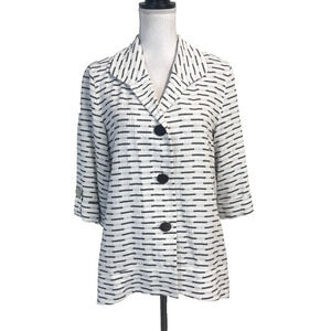 JM Collection Artsy Blazer Jacket sz Small Ivory Black Stretch Career Lagenlook